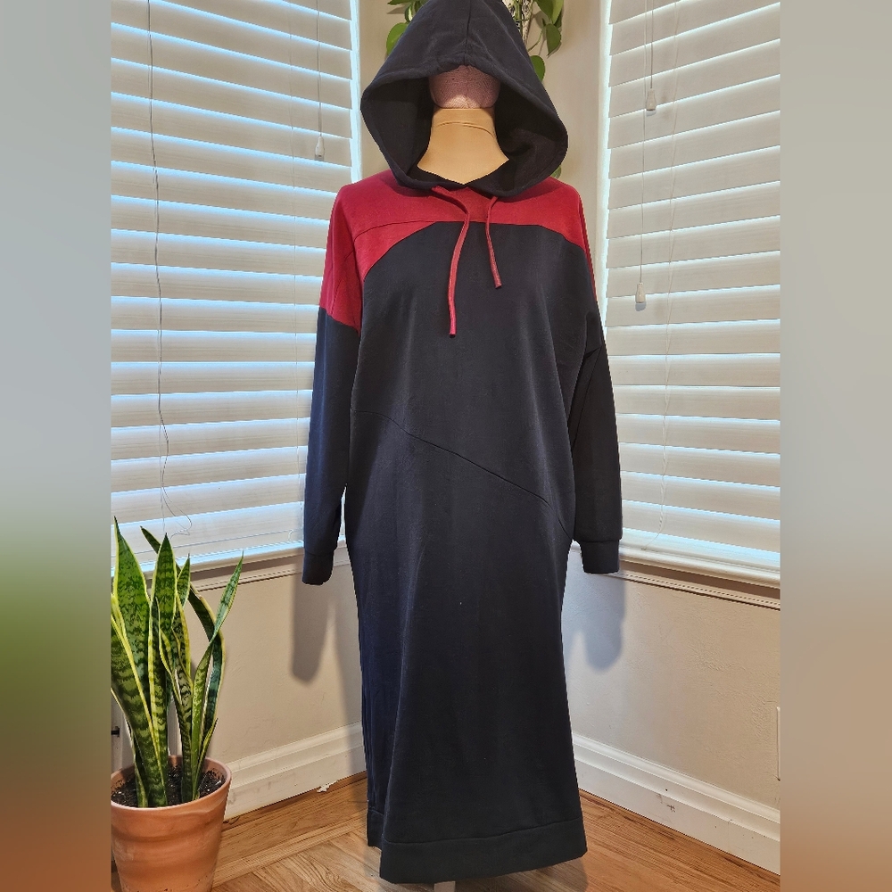 🦊 4 For $12 Red & Black Color Block Hoodie Sweatshirt Maxi